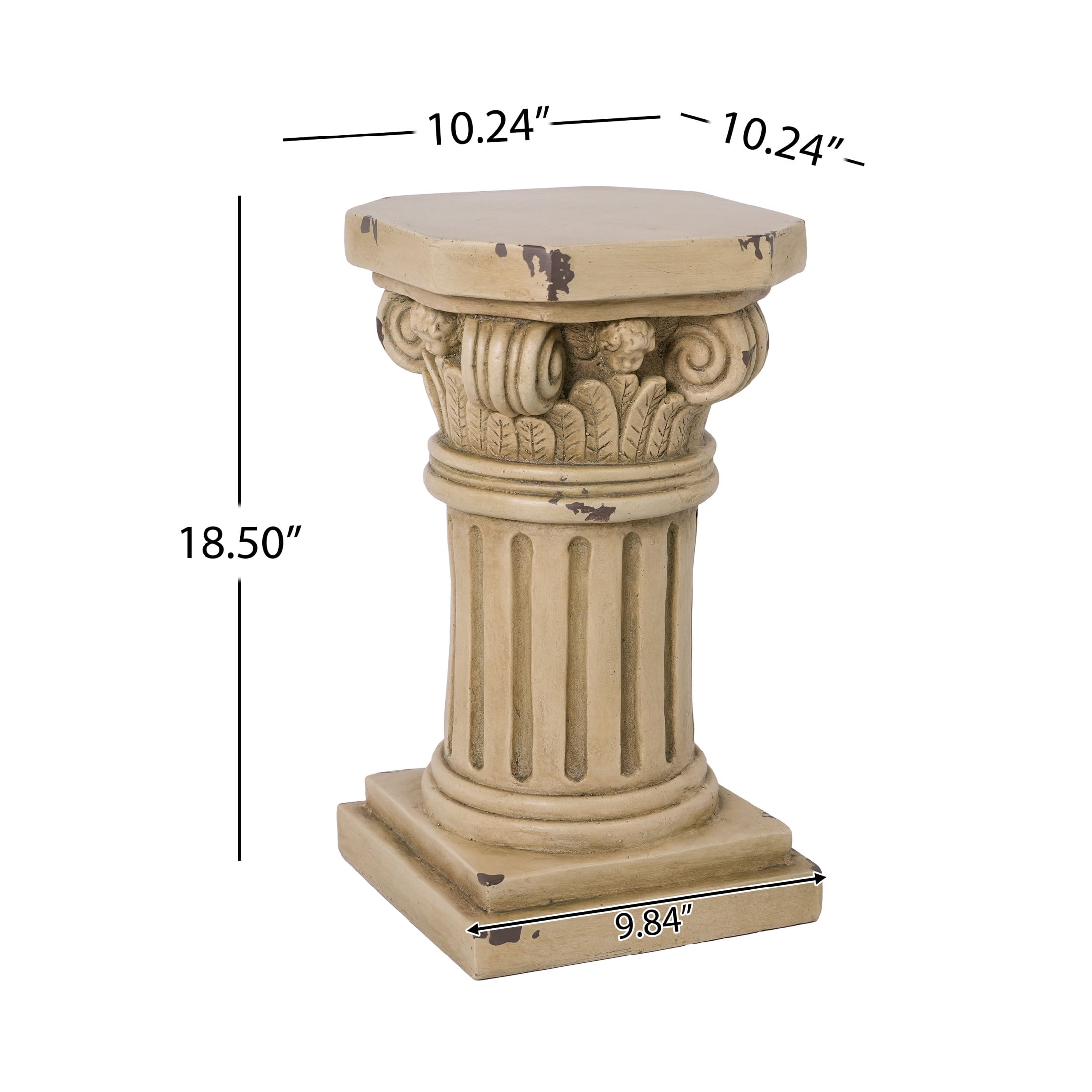 Christopher Knight Home 18.5" Ionic Pedestal Plant Stand, MGO Indoor Outdoor Side Table, Antique Yellow