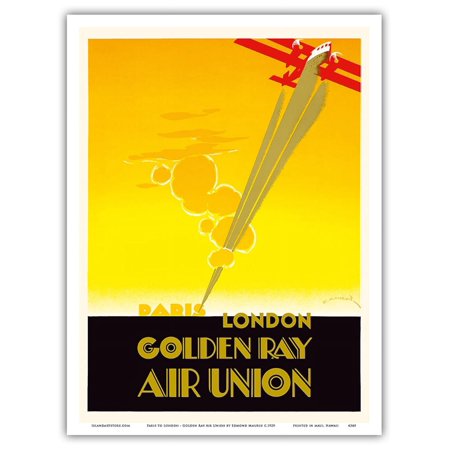 Paris to London - Golden Ray - Air Union French Airline - Vintage Airline Travel Poster by Edmond Maurus c.1929 - Master Art Print (Unframed) 9in x 12in