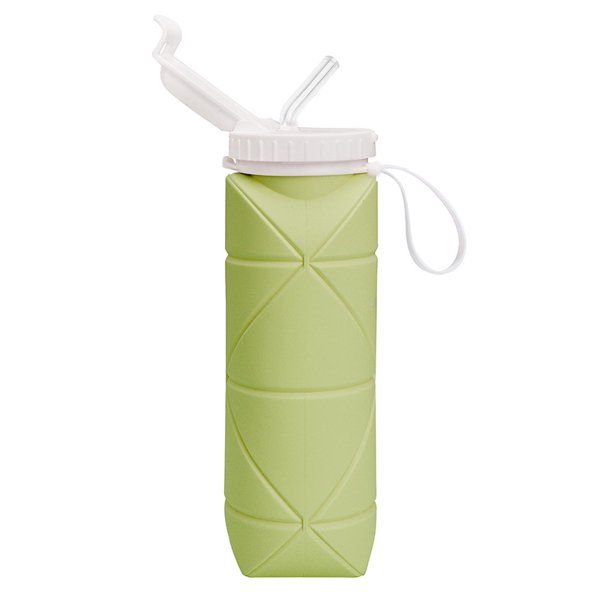 Botella de agua plegable de silicona con tapa de pajita, taza de agua plegable de silicona de gran capacidad, producto de 600 ml, material de silicona duradero