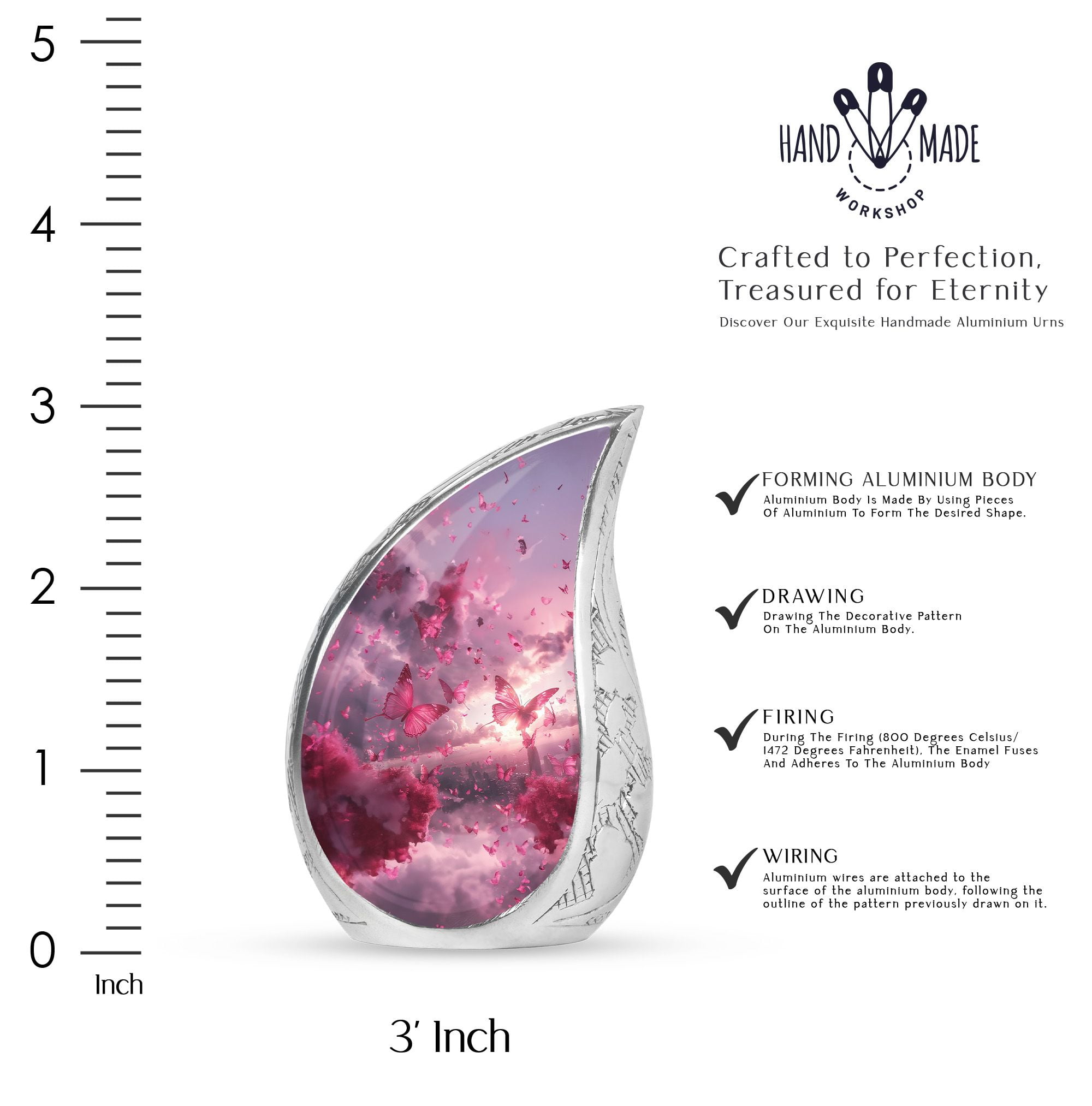SUBSH Pink Butterfly Urns For Men - Adult Cremation Urns For Human Ashes - Urns For Human Ashes Small Size Keepsake - Pack Of 2 - Cremation Urn Human Ashes - Small Urns - Urn For Ashes For Women