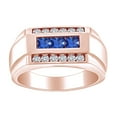 thumbnail image 2 of AFFY Father's Day Gift 1 Carat (Cttw) White Natural Diamond & Simulated Blue Sapphire Men's Statement Ring In 10k Solid Rose Gold Ring Size-13, 2 of 2