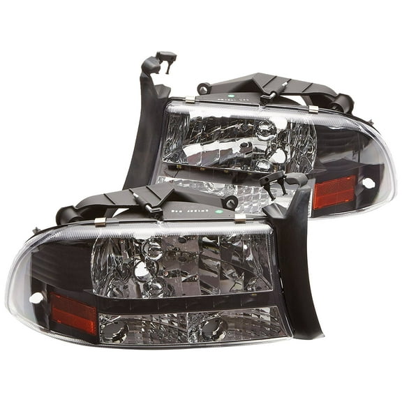 DRL LED Light Strip Headlight Head Lamp Replacement in Black Housing Clear Lens Made For And Compatible With 1997 - 2004 Dodge Dakota 98-03 Durango