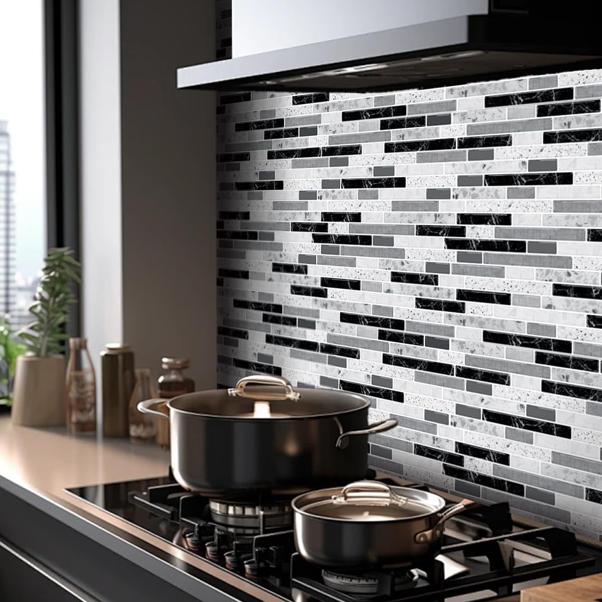 10-Sheet Self-Adhesive Peel and Stick Backsplash for Kitchen, Vinyl Decorative Tiles (Gray)