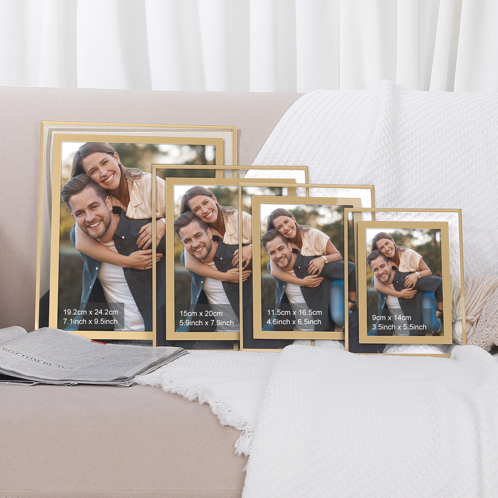 Unique Bargains Glass Picture Frame for Tabletop Display for Classy Home Decor Gold -2Pcs 5x7