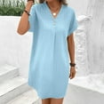 thumbnail image 6 of Xdegoge Casual Summer Dresses for Women 2025 V Neck Button Shirt Dress Short Sleeve A Line Solid Mini Beach Dresses Blue M Womens Clearance Under $10 Cancel Membership, 6 of 8
