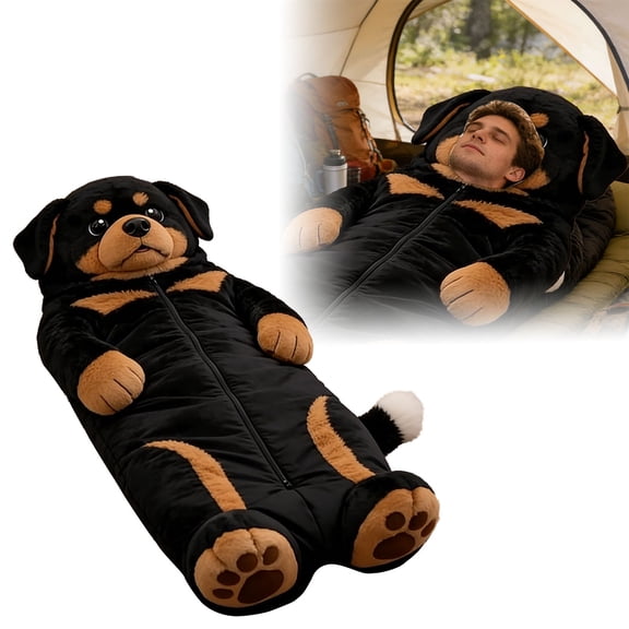 Fluffy Dog Sleeping Bag for Adults, Plush Dog Shaped Sleeping Bag for Adults, Adorable Dogs Envelope Sleeping Bags, Washable Warm Blanket for Camping and Home Lounging