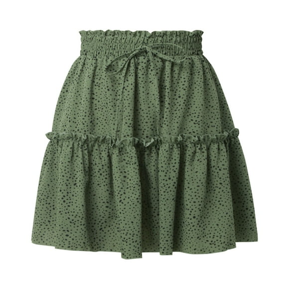 Fgnfyis Women's Summer Cute High Waist Ruffle Skirt Print Swing Beach Mini Skirt Womens Skirts Green L