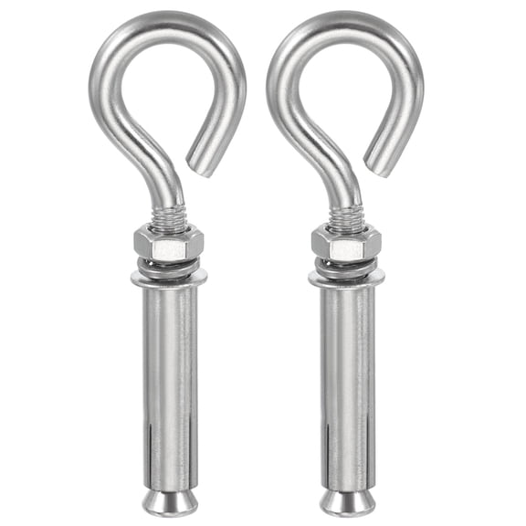 Concrete Wall Hook M8x105mmmm, Expansion Concrete Wall Anchors Shoulder Lag Eye Bolts Screws, Silver 2 Pcs