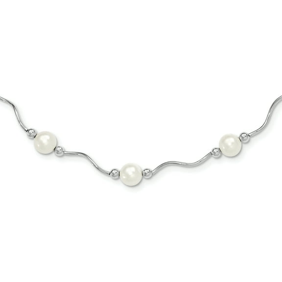 Sterling Silver Rhodium-plated 6-7mm White Freshwater Cultured Pearl Necklace