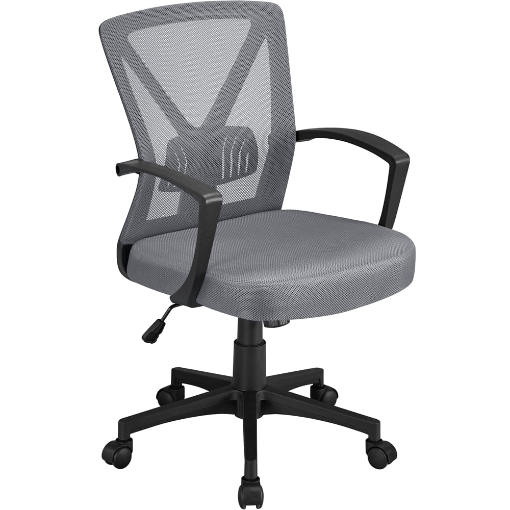 Furmax Office Mid Back Swivel Lumbar Support Desk, Computer Ergonomic Mesh  Chair with Armrest, Gray