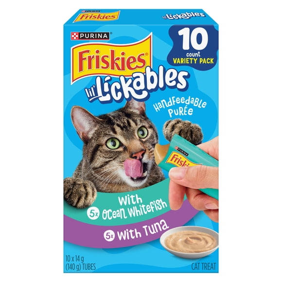 Friskies Lil' Lickables au Poisson de Mer Blanc et au Thon Emballage Assorti, Gâteries pour chats, 14 g x 10