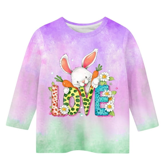 Lovzfmll Garçons & Filles Printemps Pâques Imprimé Lapin Manches 3/4 Col Rond, Grand Chandail Décontracté pour Enfants, Haut Amusant de Vacances, Doux et Confortable pour Petites Filles 9 Ans