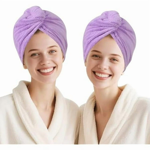 wonima11 2 Packs Microfiber Towel, Hair Turbans for Wet Hair, Drying Hair Wrap for Women(Purple-2pcs)