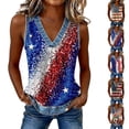 thumbnail image 2 of Tops for Women Trendy Gsakboxl Women's Summer Casual V‑Neck Sleeveless Tank Top Denim Trim & Independence Day Flag Print Fashion Vest Shirt Wine Red XXL, 2 of 6