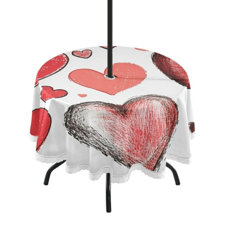 

Round Tablecloth 60*60 Inches Round Tablecloth Outdoor Style Tablecloth With Umbrella Holes Tablecloth Outdoor Suitable For Kitchens and Dining Rooms Beautiful Lines Red Love