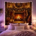 thumbnail image 2 of Lit Fireplace with Garland and Stockings on Stone, Cozy Rustic for Holiday Decor Enthusiasts, Traditional Festive Indoor Art, Christmas Gift Tapestry Wall Hanging for Living Room and Bedroom, 2 of 7