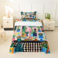 thumbnail image 2 of Castle Fairy Boho Tropical Courtyard Twin Sheets 3pcs,Geometric Mosaic Motif Bedding,Pink Teal Orange,1 Flat Sheet, 1 Fitted Sheet and 1 Pillowcase, 2 of 7