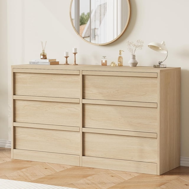 GloryStar Grande Commode Moderne à 6 Tiroirs, Organisateur de Rangement Robuste avec Tiroirs à Glissement Fluide pour Chambre, Salon, Entrée
