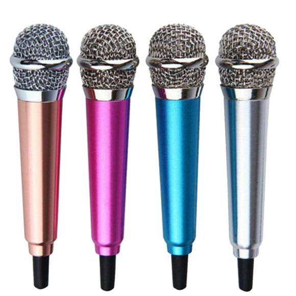 4 micrófonos móviles K Song, mini micrófonos para teléfono celular (rosa, plateado, dorado y celeste). Cada color incluye 1 unidad.