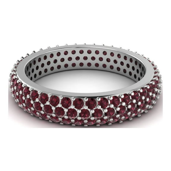 Three Row Round Garnet Eternity Band 925 Sterling Silver Valentines Day Gifts Ring