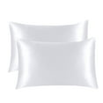 Hannah Linen Set of 2 Luxury White Satin King Size Pillow Covers, Satin
