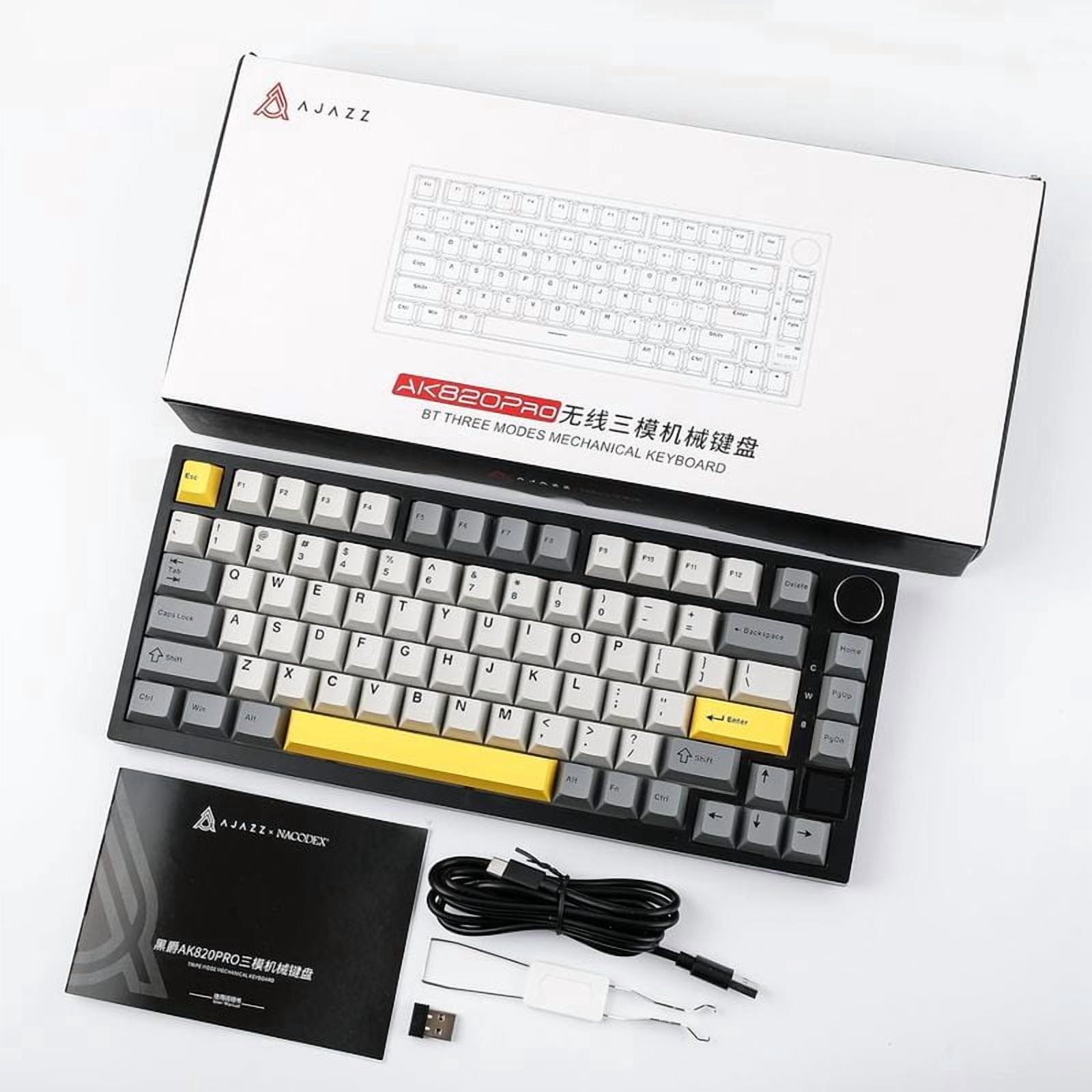 Ajazz AK820/AK820Pro Gaming Mechanical Keyboard Bluetooth 5.1/Wireless/C-Wired Customized Keyboard with Knob Hot Swapping Gasket