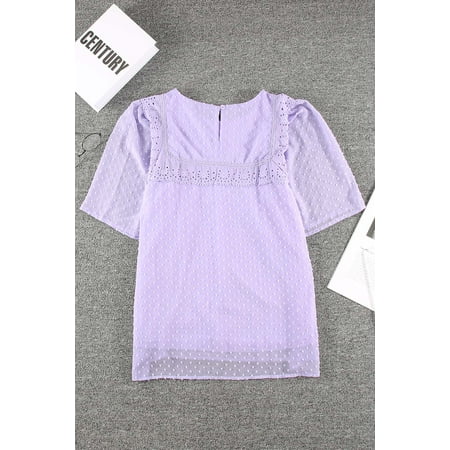 GCKG Women s Violet Flutter Sleeves Sheer Textured Babydoll Top (US 18-20)2XL