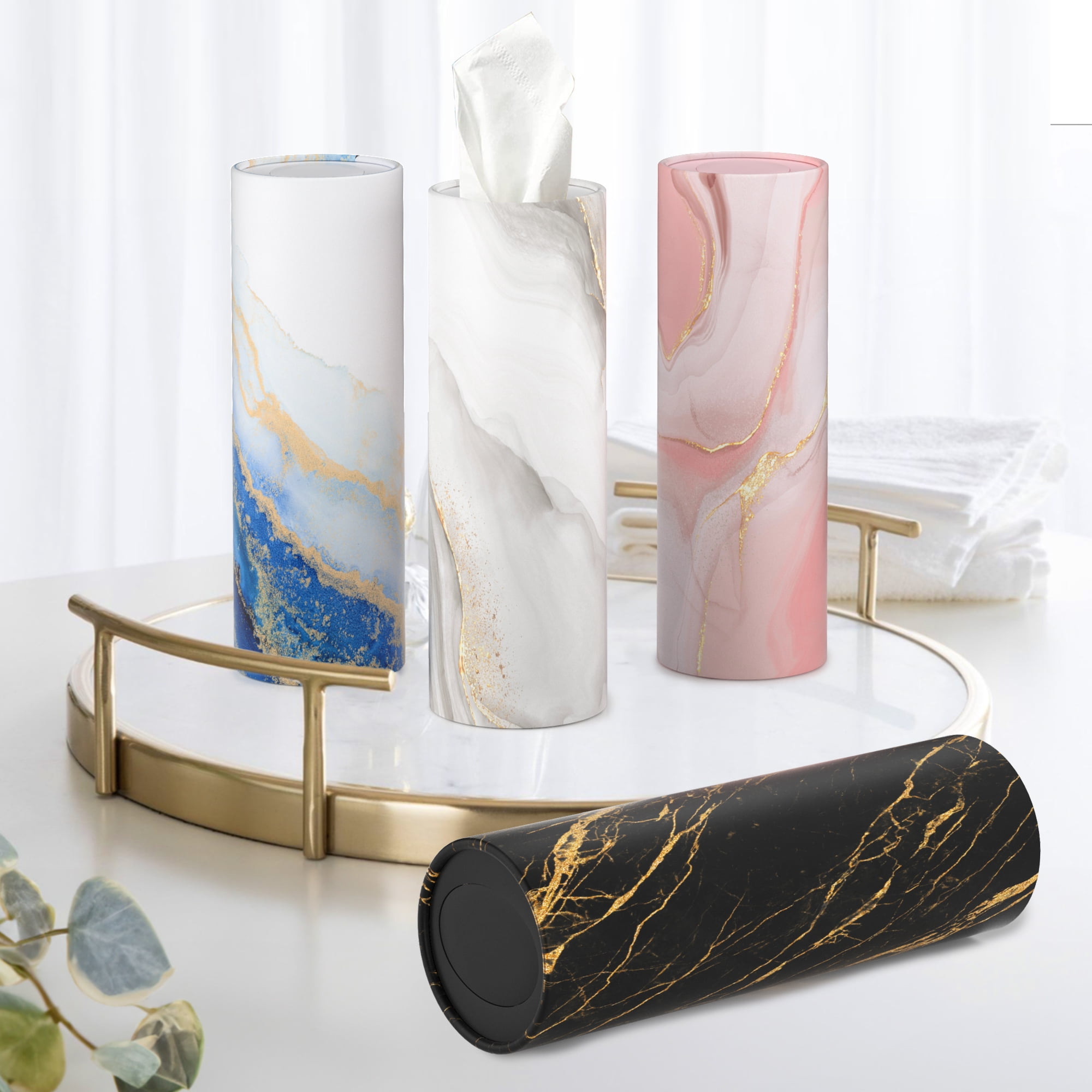 8 Pack Marble Car Tissue Holder, Car Tissues Cylinder with 3-Ply Facial  Tissues Bulk, Travel Tissues Boxes for Car Cup Holder, Round Tube Tissue  Container 