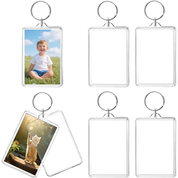 6-Pack Clear Acrylic Double-Sided Photo Keychains, Blank DIY Picture Frame Fobs with Split Rings