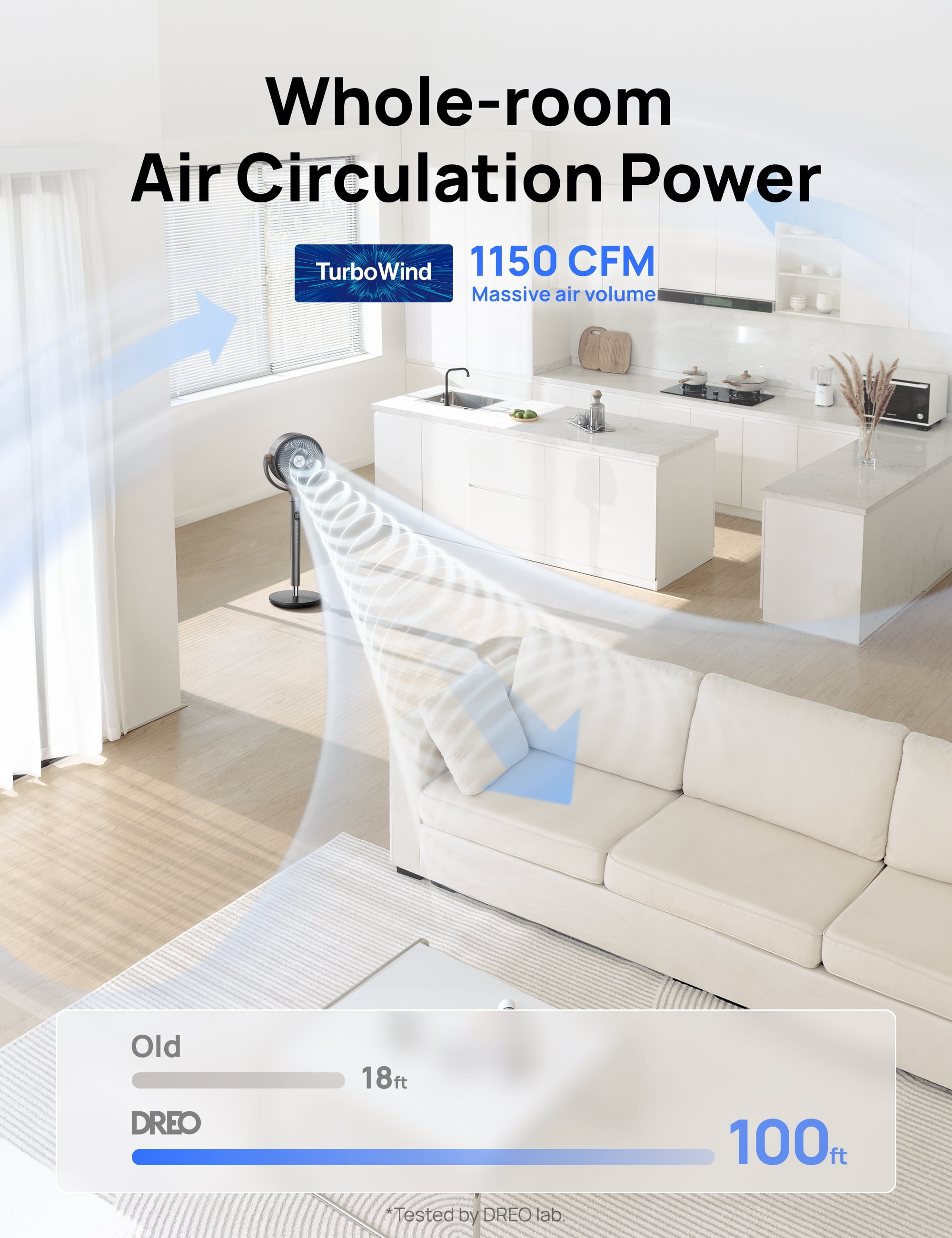 DREO 93ft Pedestal Fans for Home, 20dB Ultra Quiet Fan for Bedroom, 120° Oscillating fan, 9 Speeds, 4 modes, 8H Timer Standing Floor Fan with Remote, 35-40 inch Adjustable Height