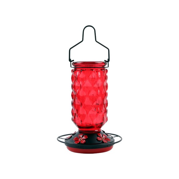 Btomtd Glass Hummingbird Feeder with 5 Feeding Ports, Wide Mouth Bird Feeder for Easy Cleaning, Hanging Bird Feeders for Outdoors Garden Backyard, Red