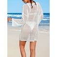 thumbnail image 7 of Hollow Out Beach Dress for Womens Drawstring Long Sleeve Swim Crochet Coverups, 7 of 7