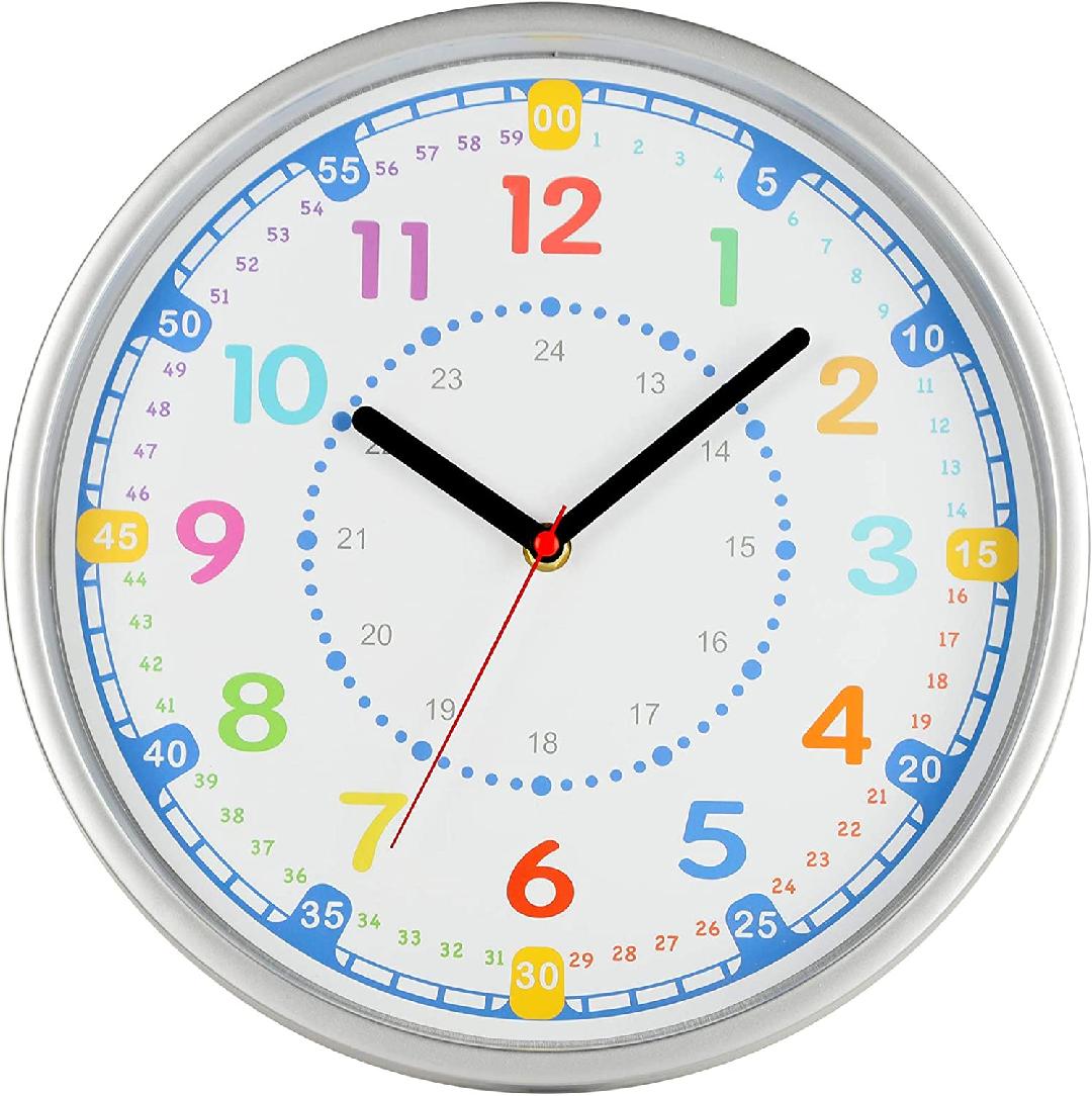 12 Inch Kids Wall Clock, Telling Time Teaching Clock, Silent Non