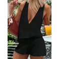 thumbnail image 4 of Women'S 2 Piece Outfits Deep V Neck Sleeveless Tank Tops and Shorts Summer Vacation Sets Black L, 4 of 7