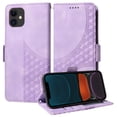 thumbnail image 2 of ELEHOLD For iPhone 11 Leather Wallet Phone Case, Embossed Diamond Folio Flip Cover, Card Holder Cash Slot, Stand Support, Wrist Strap Lanyard -Purple, 2 of 10