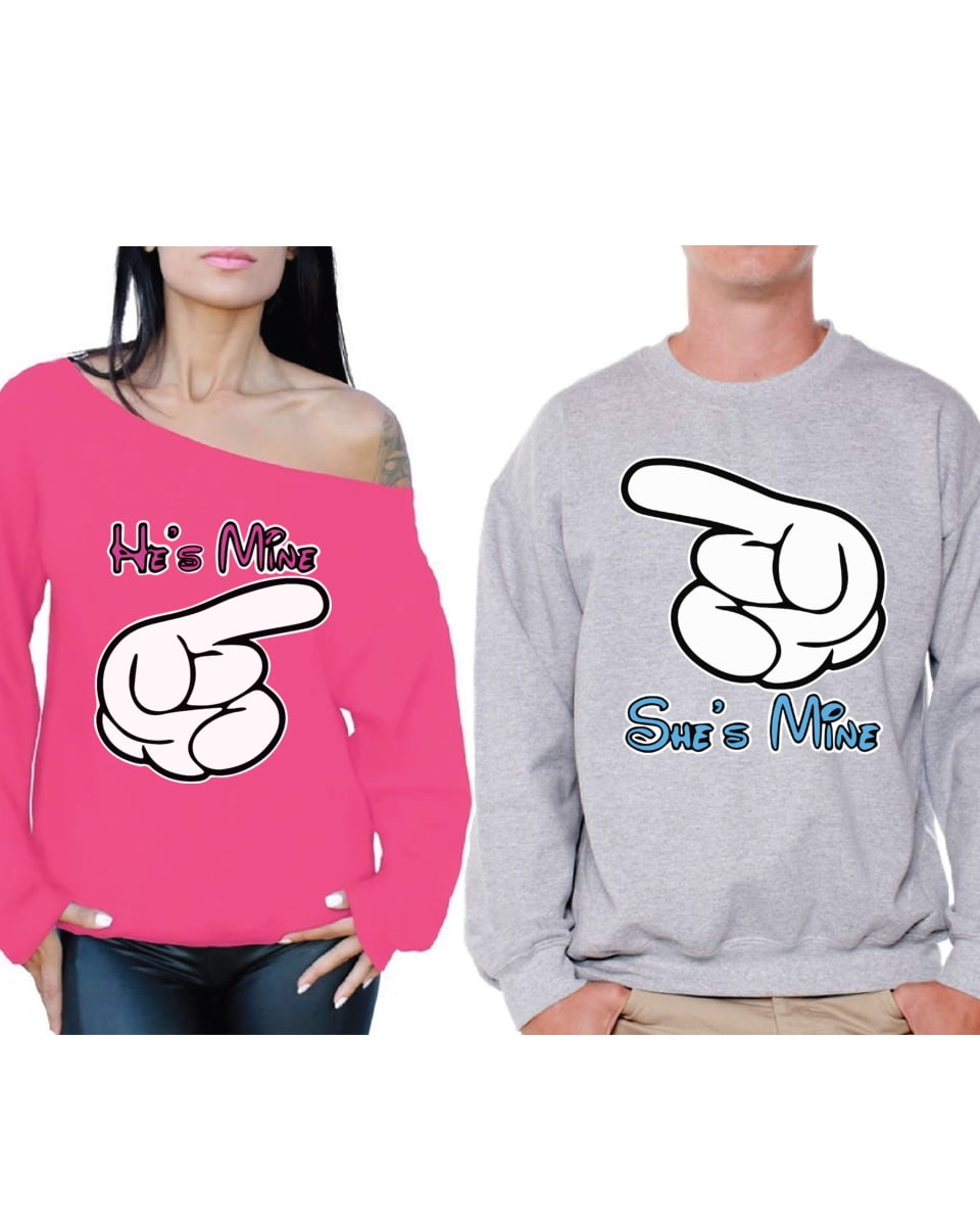 He/'s Mine Cartoon Hands Crewneck Couples Matching Valentine Day Anniversary Gift