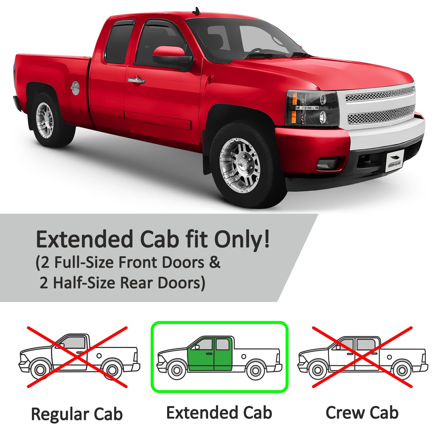 Voron Glass in-Channel Extra Durable Rain Guards for Trucks Chevrolet (Chevy) Silverado 2007-2013 Extended Cab, Window Deflectors, Vent Window Visors, 4 Pieces - 200620