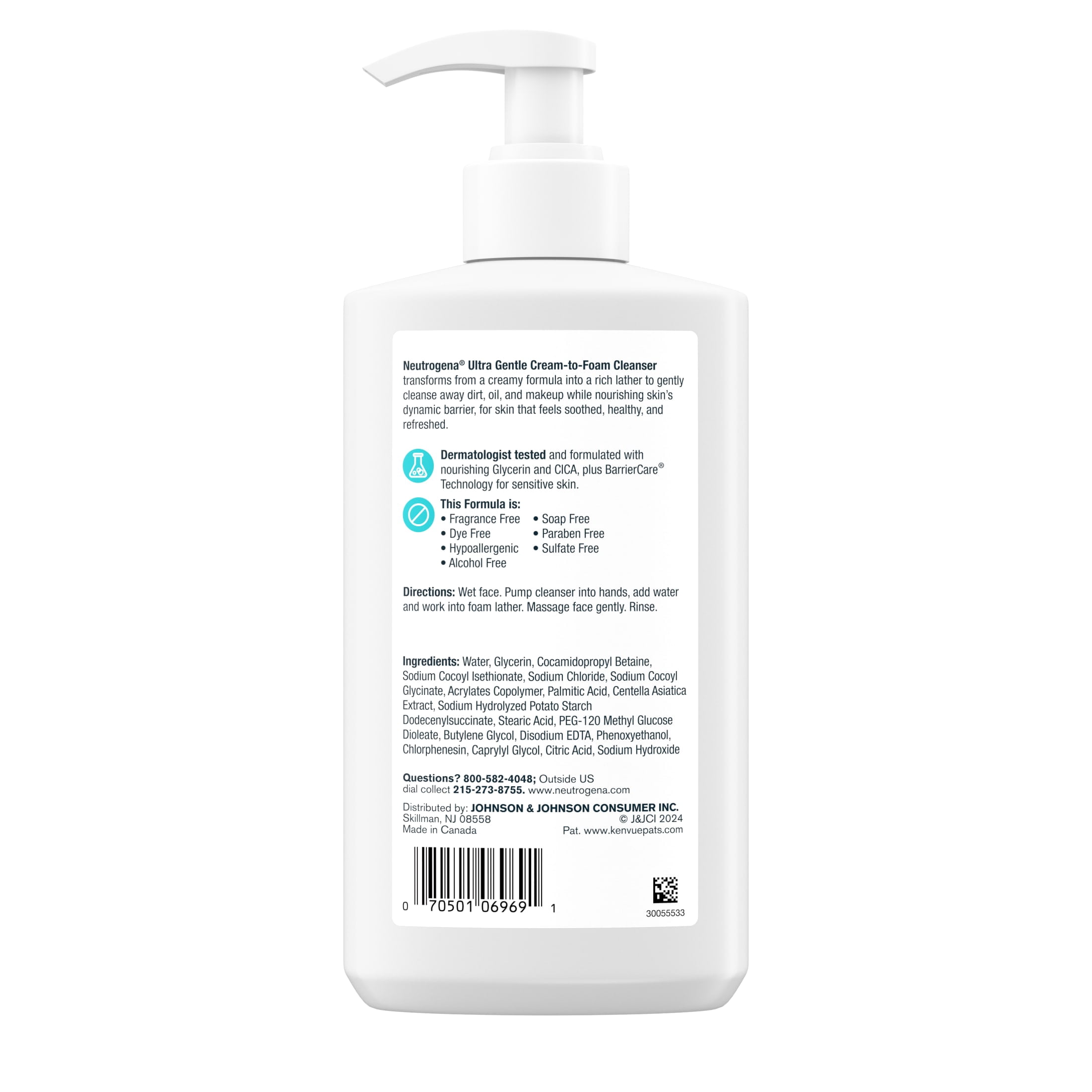 Neutrogena Ultra Gentle Cream-to-Foam Face Wash, Fragrance-Free, 12 fl oz
