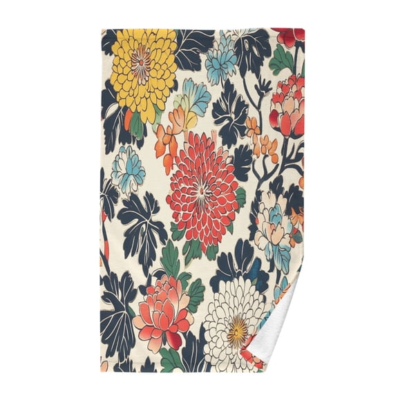 Yayeee 100% Cotton Hand Towels for Bathroom 16" x 28" Soft Absorbent Kitchen Towel, Red Flowers Pattern