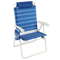 Mainstays Navy Stripe Oversized 4-Position Reclining Beach Chair with Storage and Adjustable Pillow