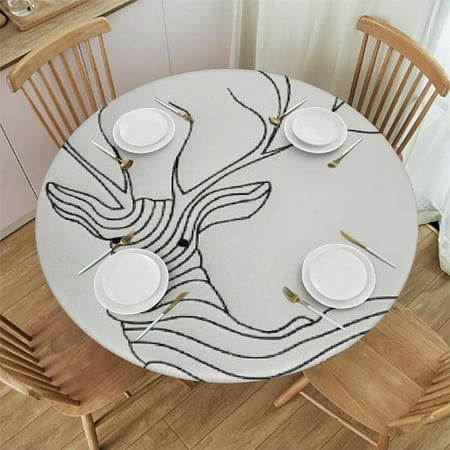 

BCIIG Minimalistic Deer Round Table Cover Stain Resistant Washable Indoor Outdoor Tablecloth Kitchen Dining Wedding Parties for Picnic Farmhouse Decor 100% Polyester Fiber 54 -58