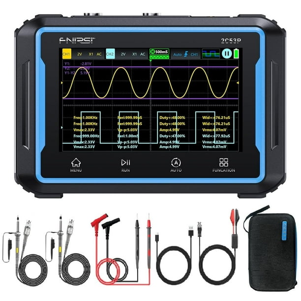 Osciloscopio FNRSI 2C53P Plus 3 en 1 con funda de 50 MHz y 2 canales