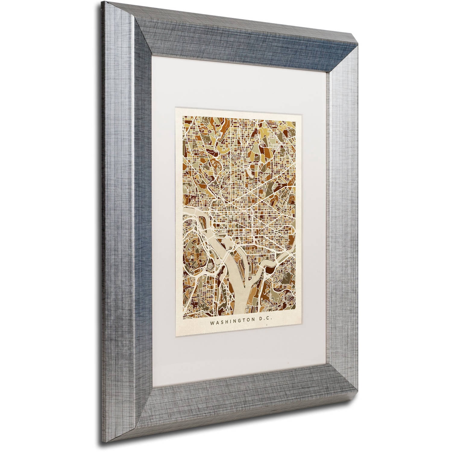 Trademark Fine Art "Washington DC Street Map 3" Canvas Art by Michael Tompsett, White Matte, Silver Frame