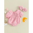 thumbnail image 3 of FEORJGP Infant Baby Girl 2 Piece Summer Outfits Newborn 3M 6M 9M 12M 18M Bubble Short Sleeve Romper Square Neck Bodysuit Solid Color Ruched Jumpsuit wband Set Toddler Casual Princess Clothes, 3 of 9