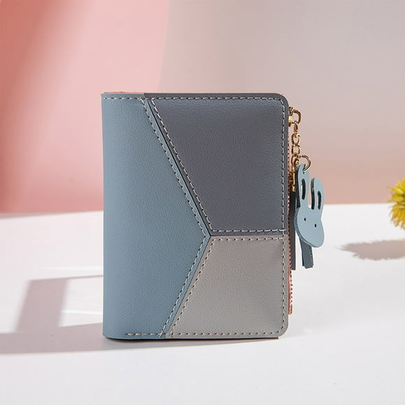 WIZUTIZ Women's Wallets with Rfidi with Credit Card Slots Billfolds Large Size Purses Women Card Case Purse Womens Womens Zipper Pockets Medium Color Block Bags Waterproof Blue