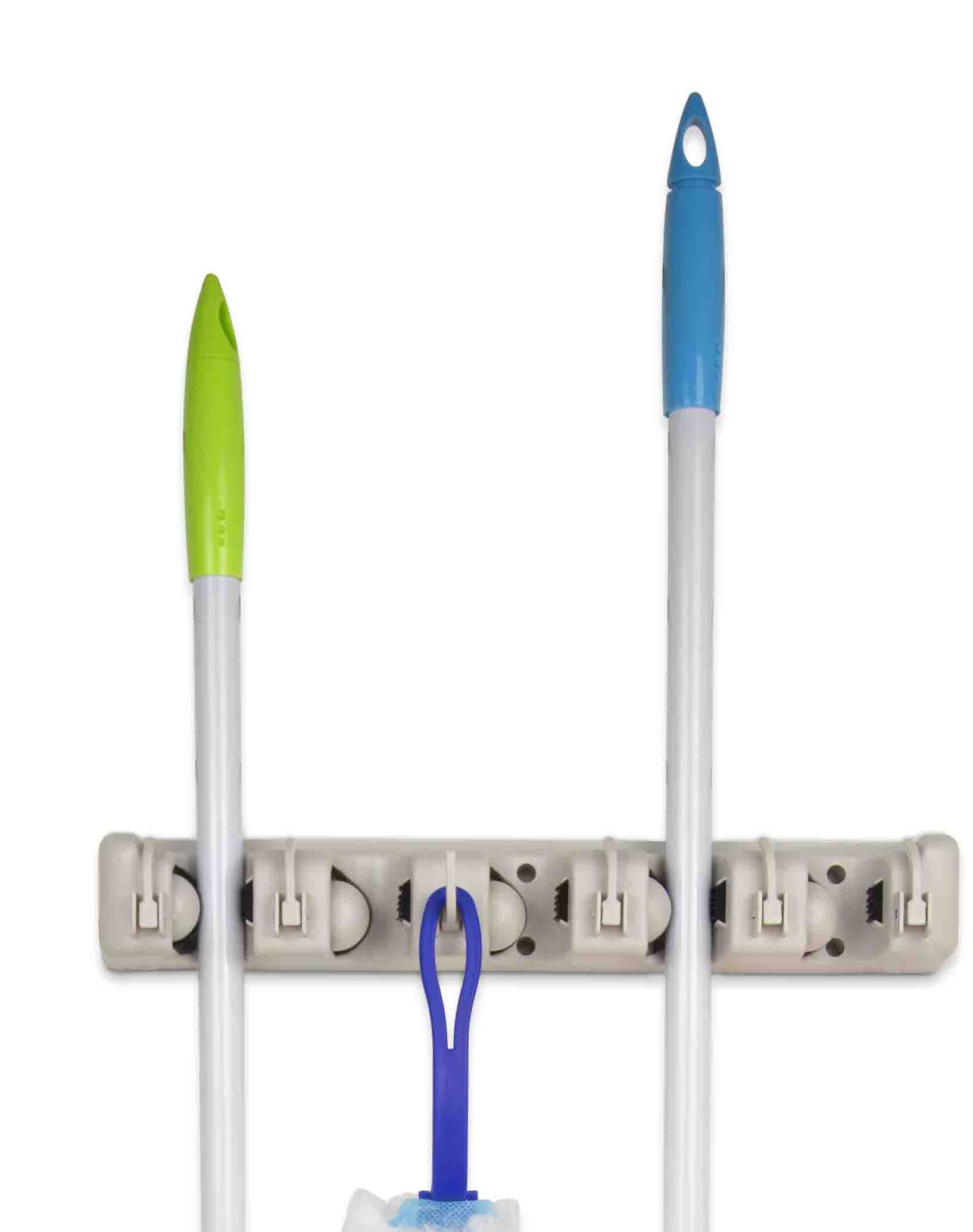 Plastic 5 Slot Mop and Broom Organizer, White