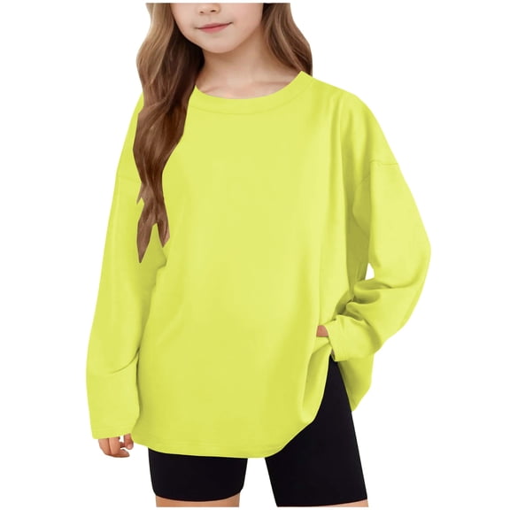 Posijego Girls Oversized T-Shirts Long Sleeve Shirts Basic Tee Loose Casual Athletic Shirts Solid Color Lightweight Tops
