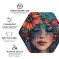 thumbnail image 3 of Rateoe Bohemian Colorful Flower Woman Drawing Drink Coasters Set of 4 Leather Coasters Spill Protection for Table Desk,Durable and Non Slip Leather Coaster ,4 Inches Drink Mats-Hexagon, 3 of 6