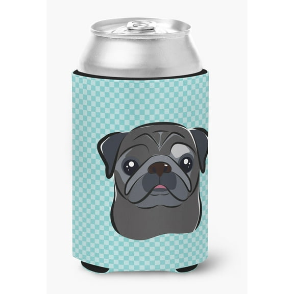 Carolines Treasures Checkerboard Blue Black Pug Can or Bottle Hugger Can Hugger multicolor