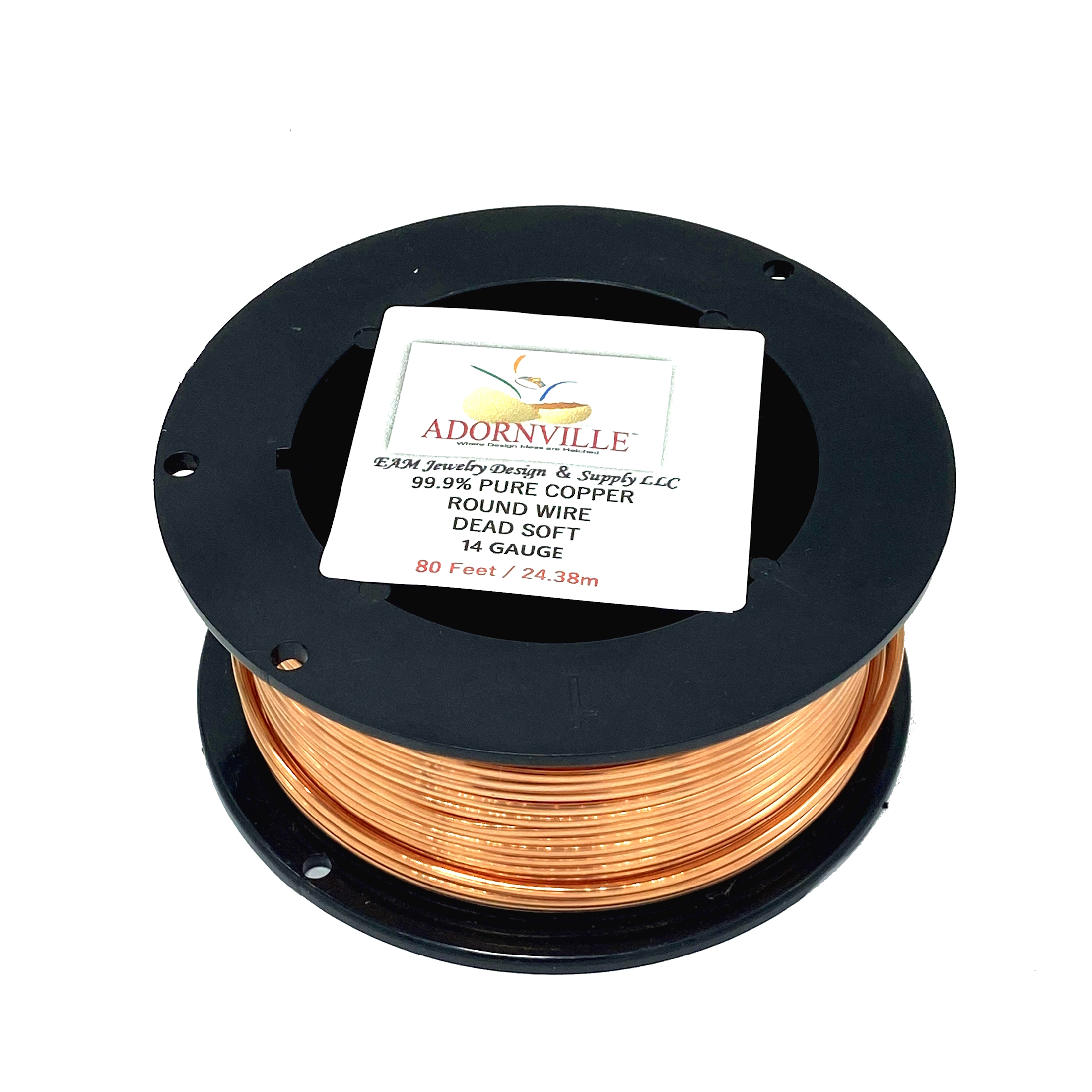 Adornville™ ROUND Dead Soft COPPER Wire 99.9% Pure 14 Gauge .064" (1.63mm) x 80 Feet 1lb by EAM Jewelry Design & Supply, LLC